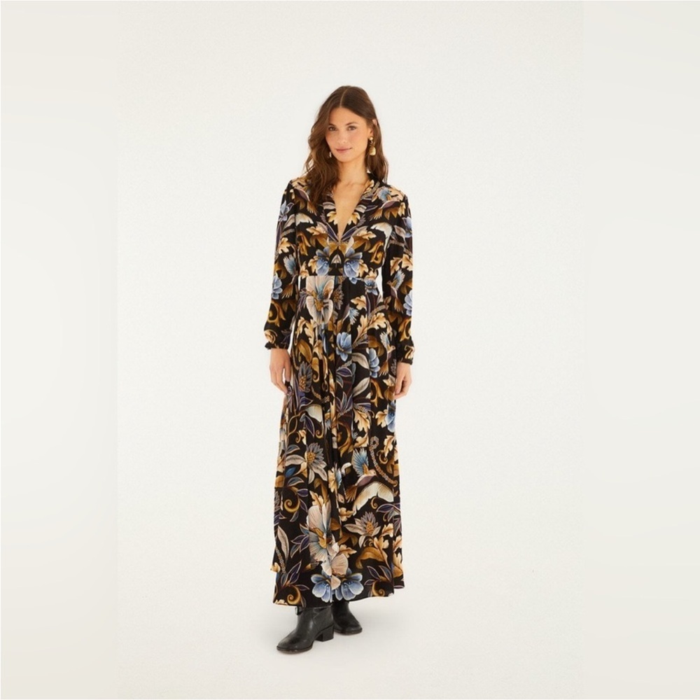 Farm Rio: Black Snake Garden Lenzing Viscose Maxi Dress long sleeve - Picture 13 of 13